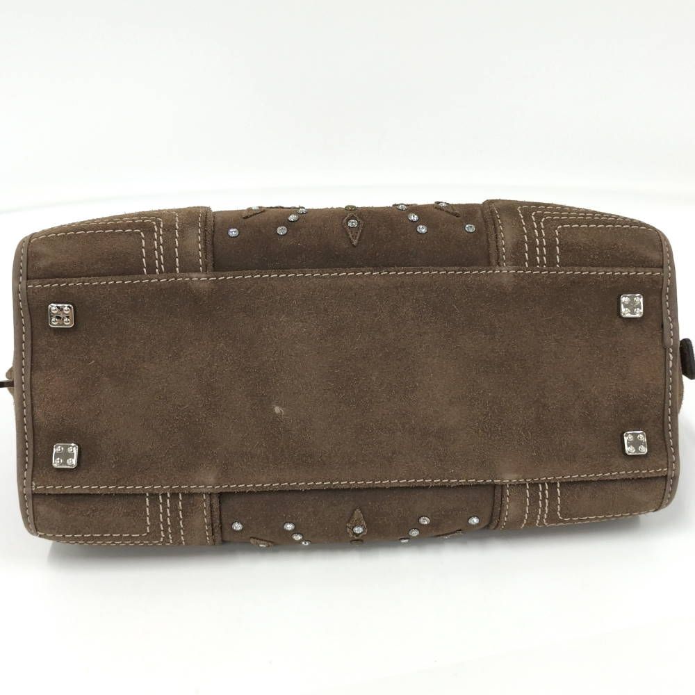 Loewe Amazona 28 Handbag Rhinestone Studs Suede Brown — view 6