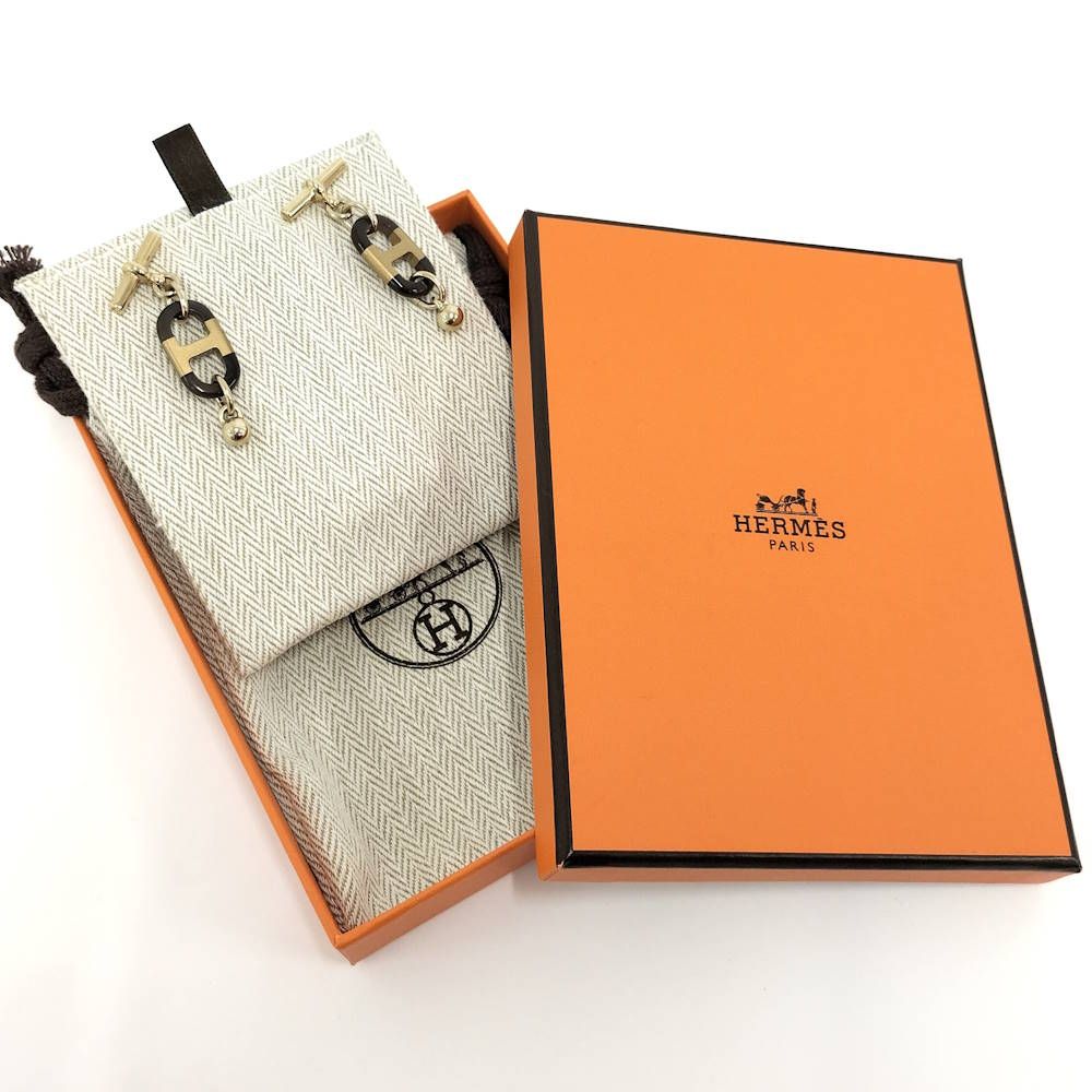 Hermes Surmer Earrings Buffalo Horn Gold Plated — view 9