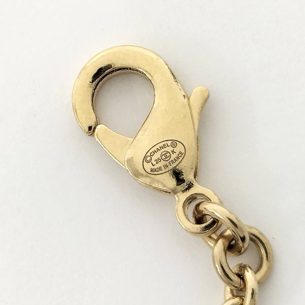 Chanel Necklace Ribbon CC Logo Rhinestone Plated Gold 25k — view 9