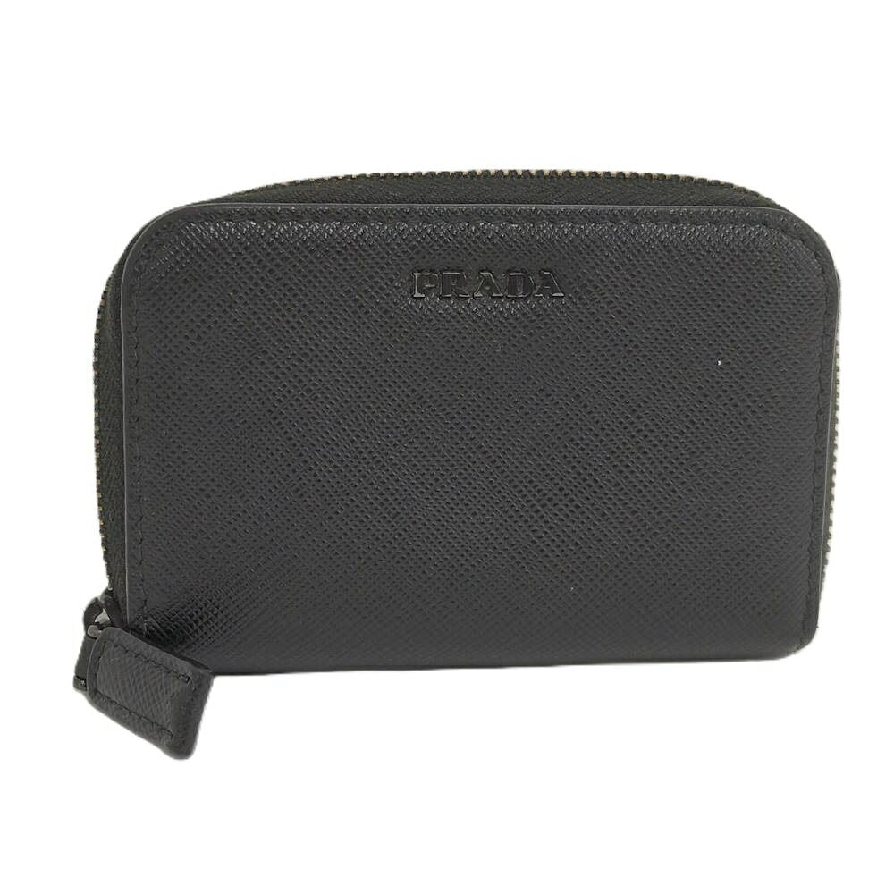 Prada Saffiano Zip Around Coin Case Leather Black