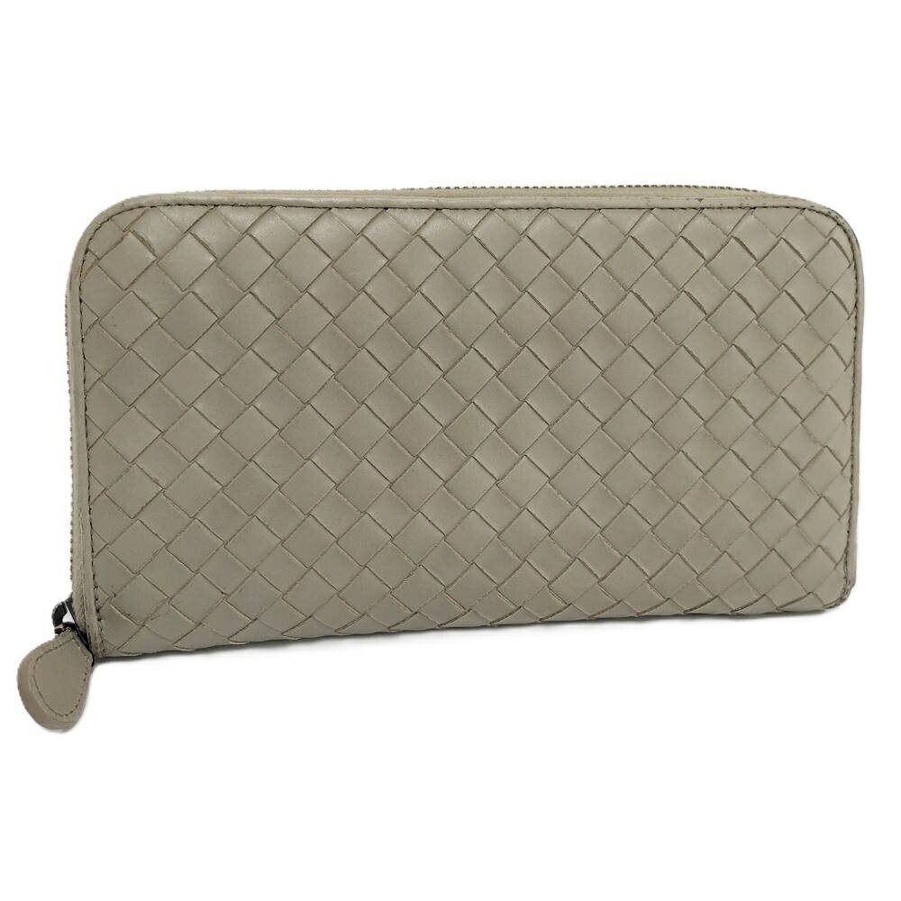 Bottega Veneta Zip Around Wallet Intrecciato Leather Gray