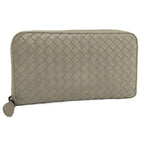 Bottega Veneta Zip Around Wallet Intrecciato Leather Gray