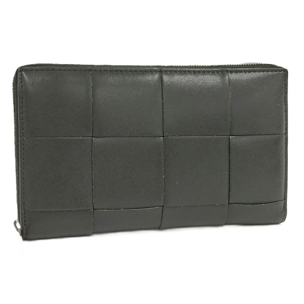 Bottega Veneta Cassette Zip Around Wallet Maxi Intrecciato Leather Dark Khaki