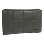 Bottega Veneta Cassette Zip Around Wallet Maxi Intrecciato Leather Dark Khaki