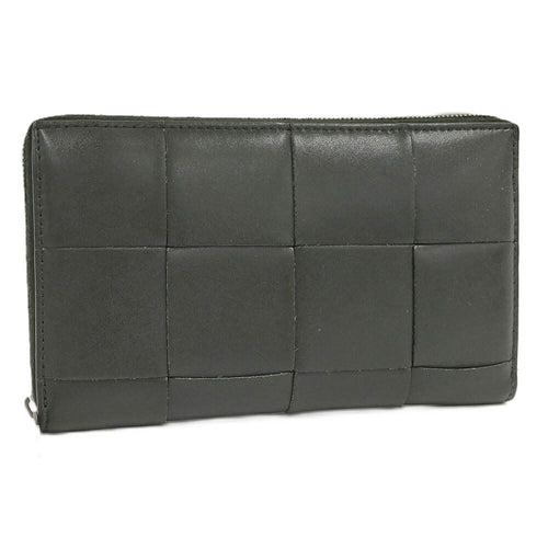 Bottega Veneta Cassette Zip Around Wallet Maxi Intrecciato Leather Dark Khaki
