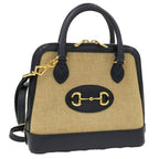 Gucci 2-Way Shoulder Bag Horsebit Canvas Leather Beige Navy