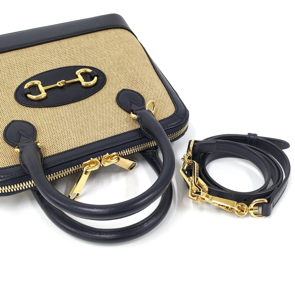 Gucci 2-Way Shoulder Bag Horsebit Canvas Leather Beige Navy — view 6