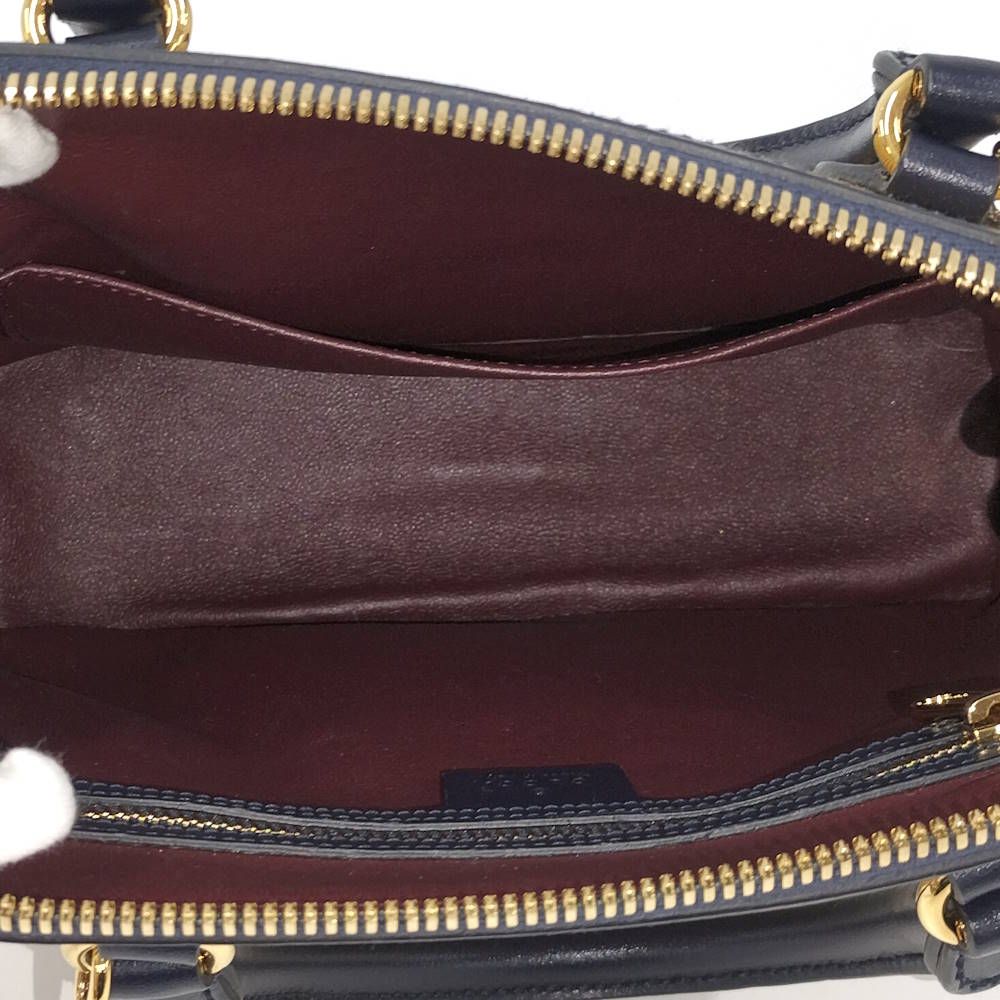 Gucci 2-Way Shoulder Bag Horsebit Canvas Leather Beige Navy — view 8