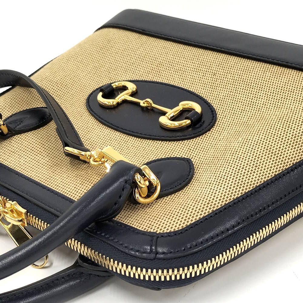 Gucci 2-Way Shoulder Bag Horsebit Canvas Leather Beige Navy — view 3