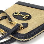 Gucci 2-Way Shoulder Bag Horsebit Canvas Leather Beige Navy — view 3