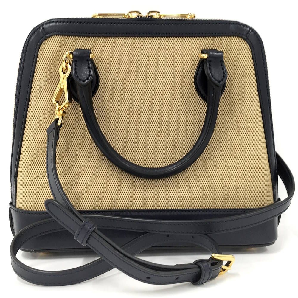 Gucci 2-Way Shoulder Bag Horsebit Canvas Leather Beige Navy — view 2