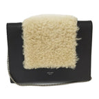Celine Frame Chain Shoulder Wallet Fleece Leather Black