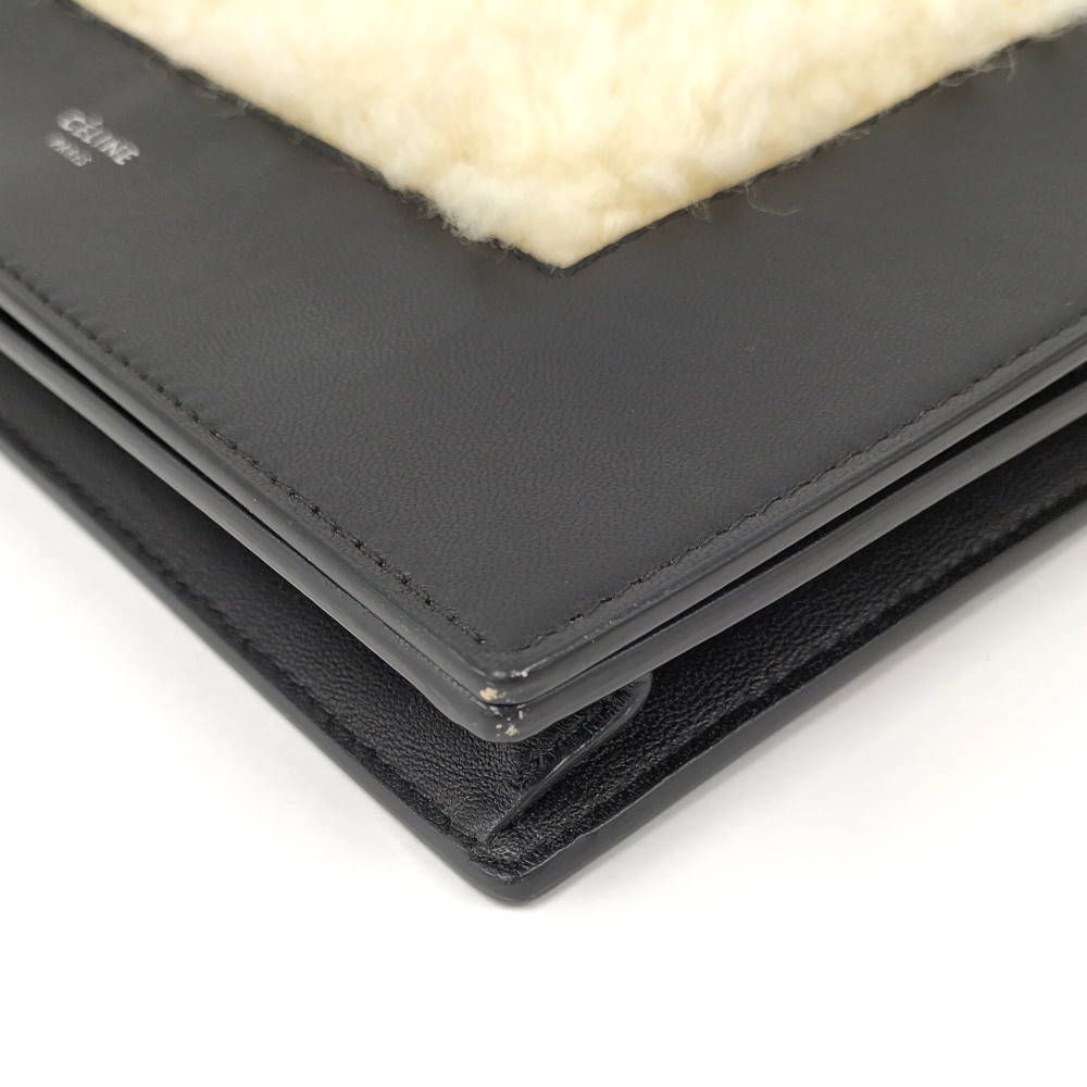 Celine Frame Chain Shoulder Wallet Fleece Leather Black — view 3