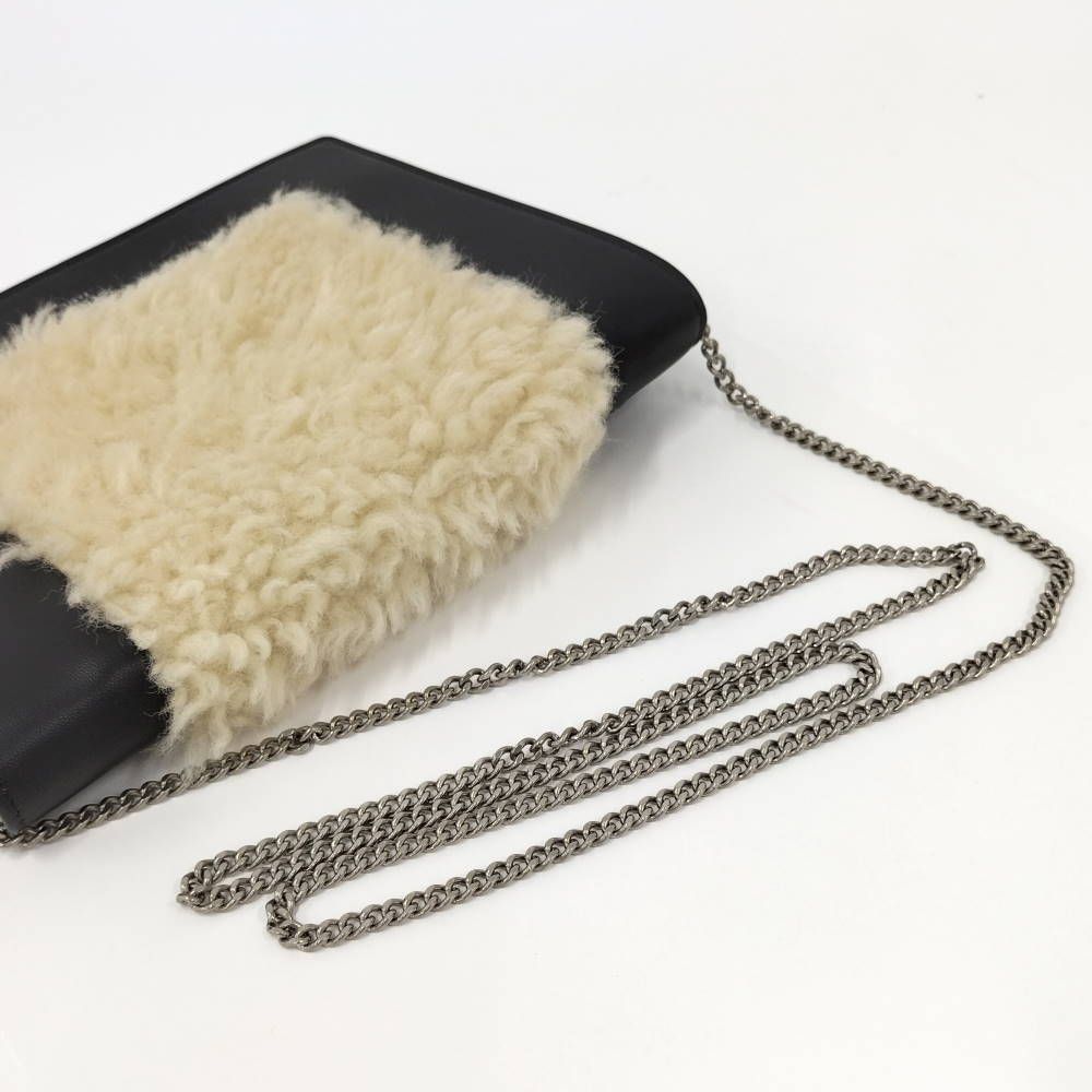 Celine Frame Chain Shoulder Wallet Fleece Leather Black — view 4