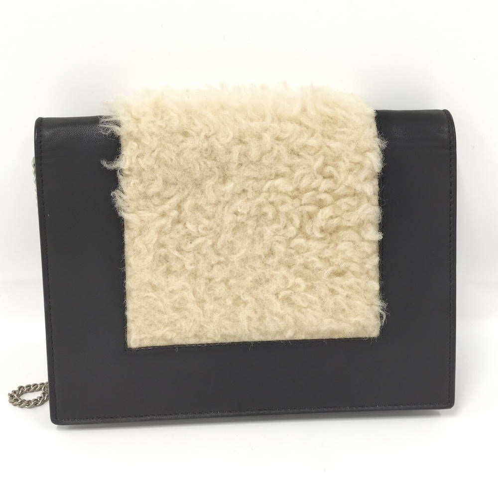 Celine Frame Chain Shoulder Wallet Fleece Leather Black — view 2