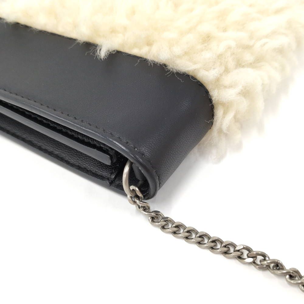 Celine Frame Chain Shoulder Wallet Fleece Leather Black — view 6