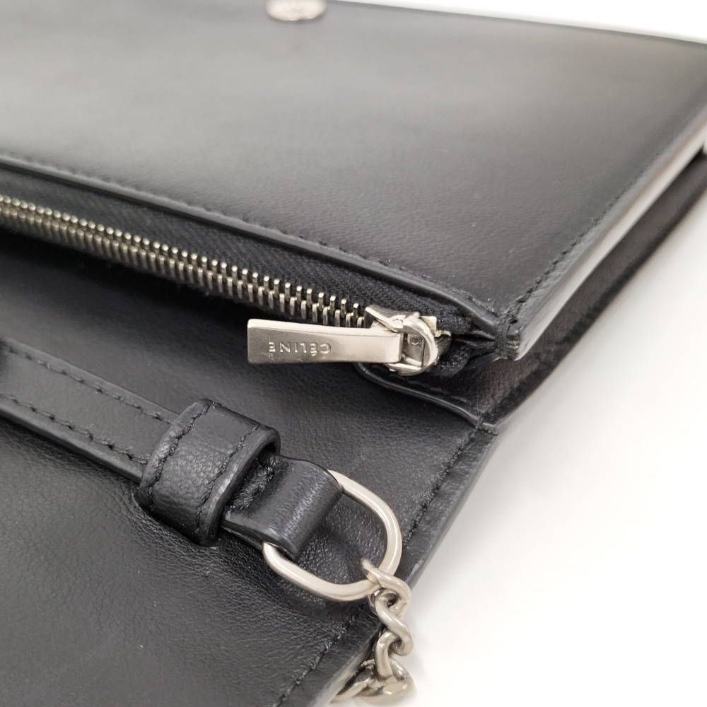 Celine Frame Chain Shoulder Wallet Fleece Leather Black — view 8