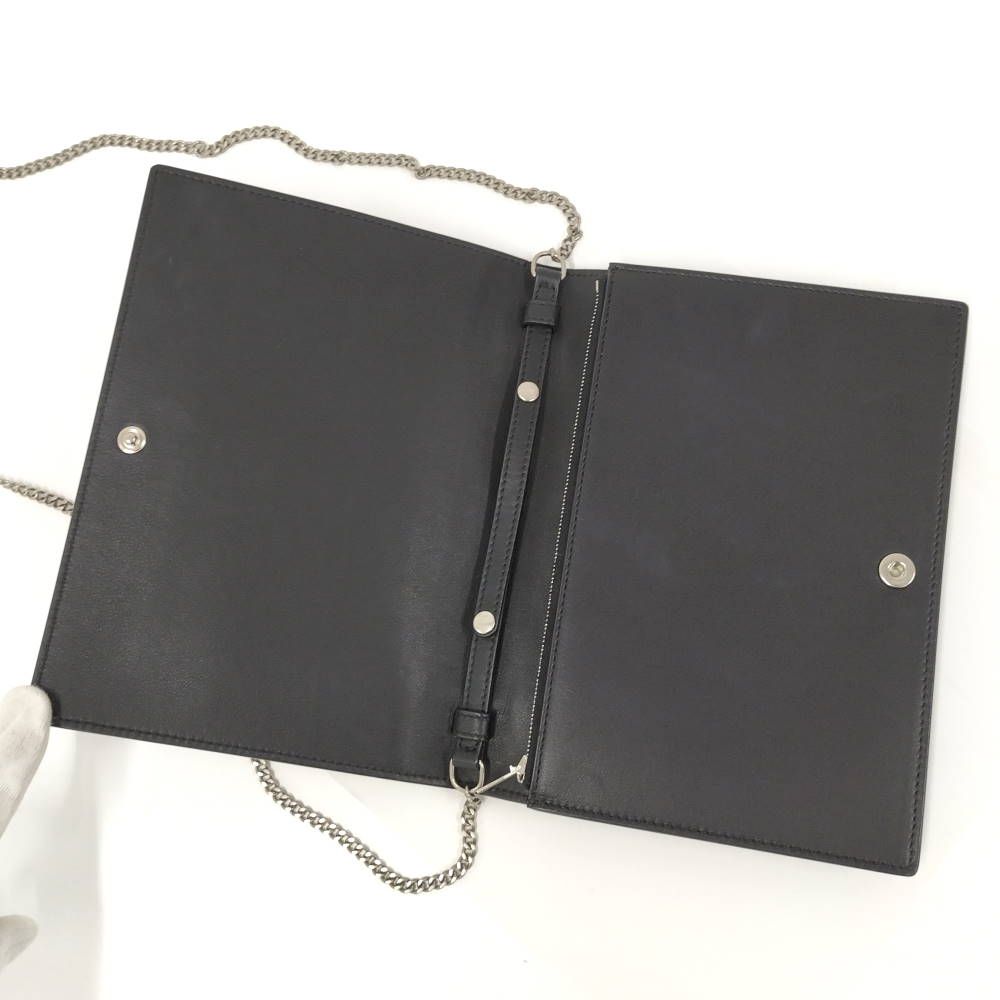 Celine Frame Chain Shoulder Wallet Fleece Leather Black — view 7
