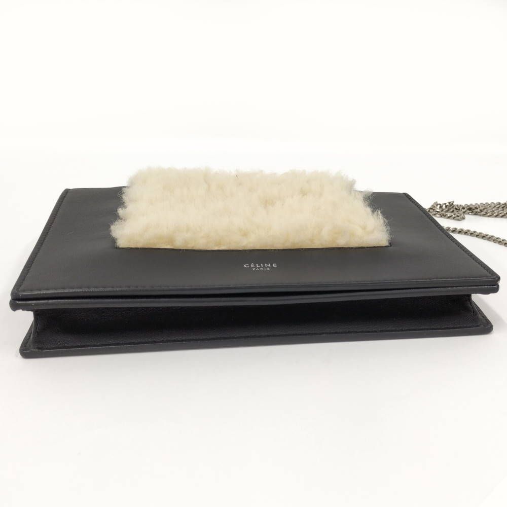 Celine Frame Chain Shoulder Wallet Fleece Leather Black — view 5