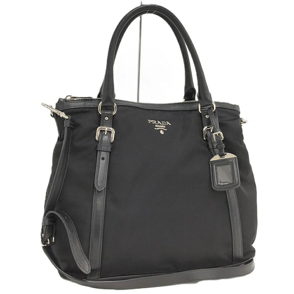 Prada 2-Way Handbag Black Tessuto Leather