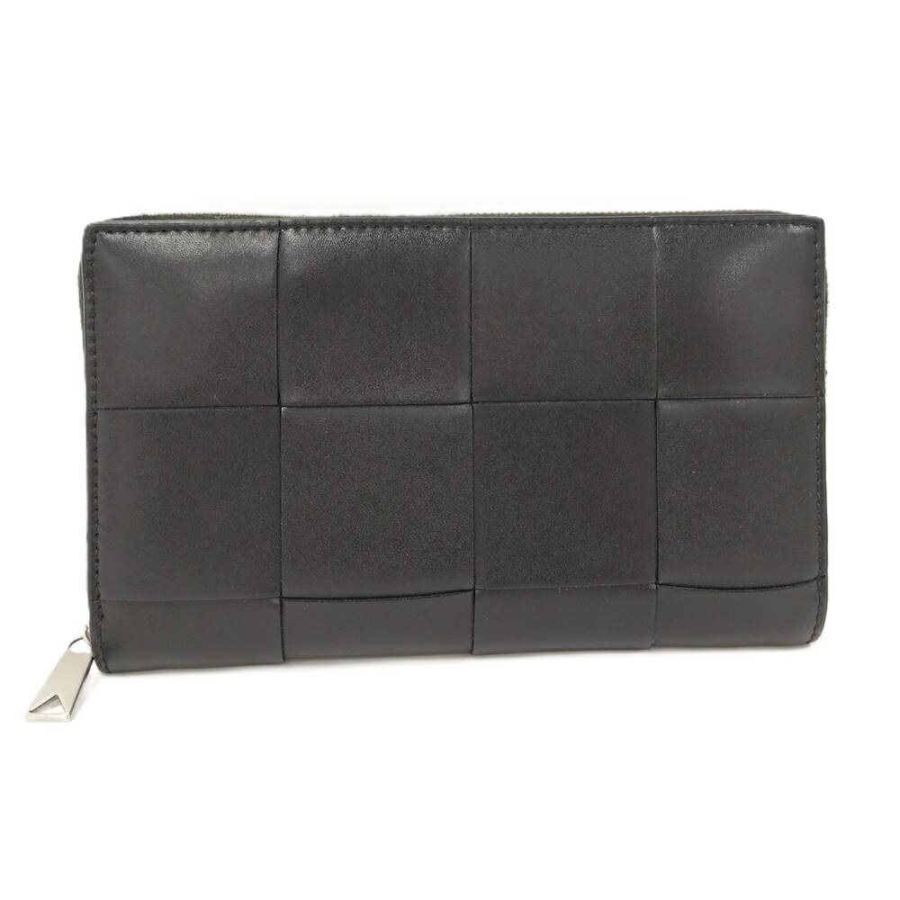 Bottega Veneta Cassette Zip Around Wallet Maxi Intrecciato Leather Black