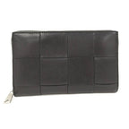 Bottega Veneta Cassette Zip Around Wallet Maxi Intrecciato Leather Black