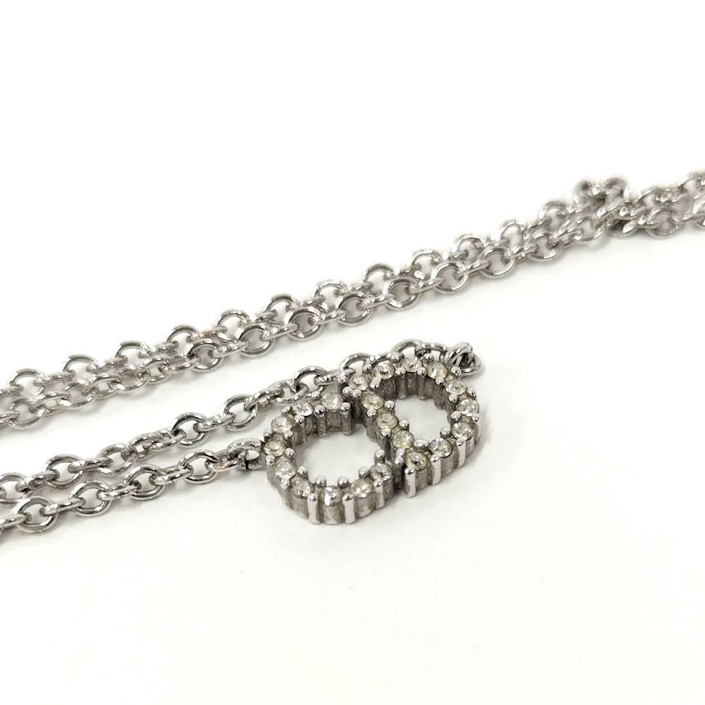 Dior Necklace CD Logo Rhinestone Plated Silver — view 5