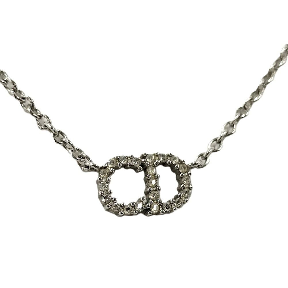 Dior Necklace CD Logo Rhinestone Plated Silver