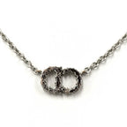 Dior Necklace CD Logo Rhinestone Plated Silver — view 2