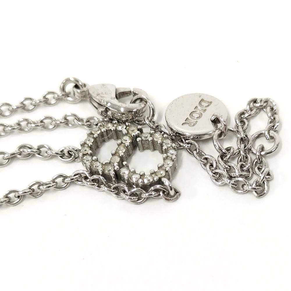 Dior Necklace CD Logo Rhinestone Plated Silver — view 7