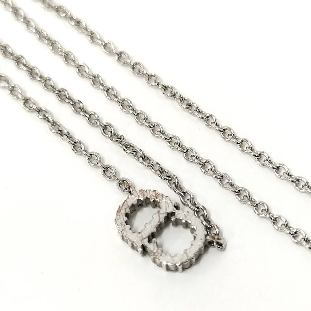 Dior Necklace CD Logo Rhinestone Plated Silver — view 6