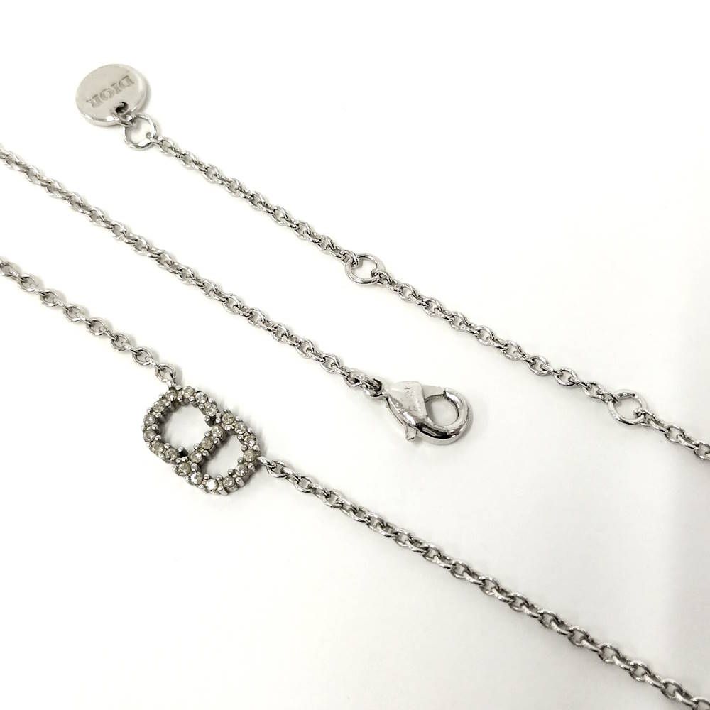 Dior Necklace CD Logo Rhinestone Plated Silver — view 4