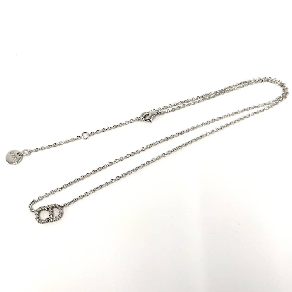Dior Necklace CD Logo Rhinestone Plated Silver — view 3