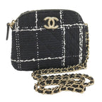 Chanel Chain Shoulder Bag CC Logo Tweed Black