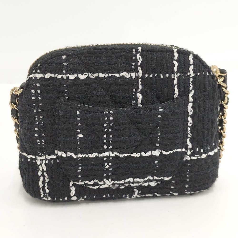 Chanel Chain Shoulder Bag CC Logo Tweed Black — view 2