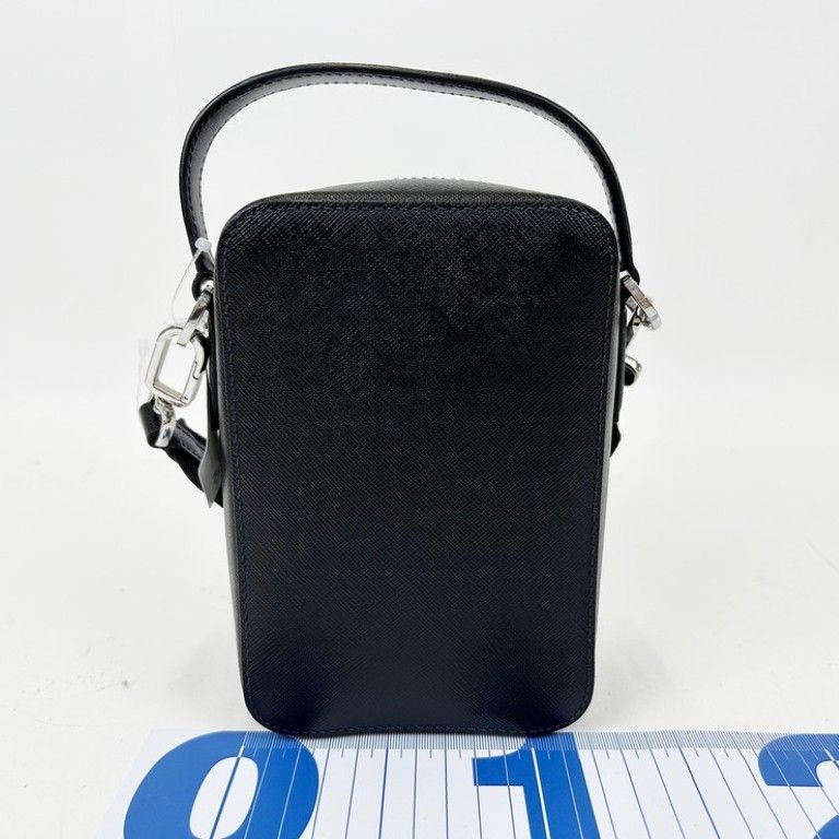 Prada Shoulder Bag Triangle Logo Black Saffiano White Tag Silver — view 2