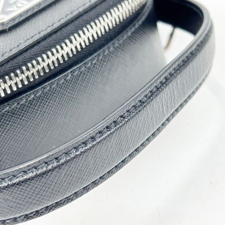 Prada Shoulder Bag Triangle Logo Black Saffiano White Tag Silver — view 7