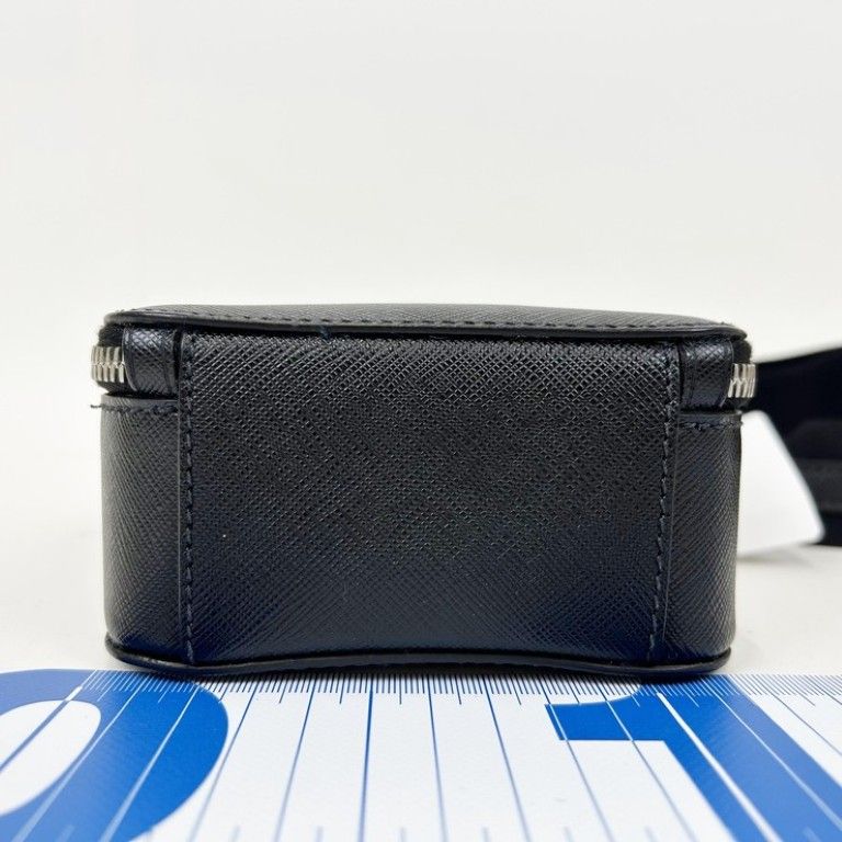 Prada Shoulder Bag Triangle Logo Black Saffiano White Tag Silver — view 3