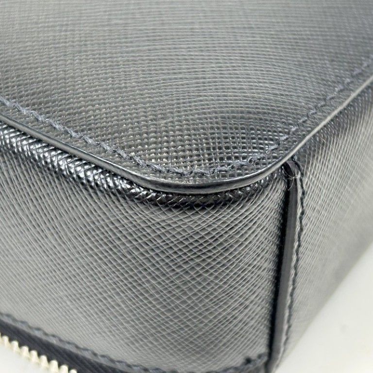 Prada Shoulder Bag Triangle Logo Black Saffiano White Tag Silver — view 5