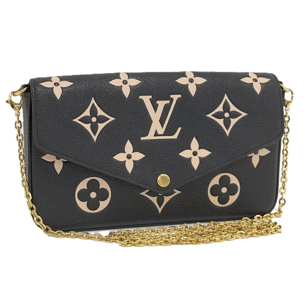 Louis Vuitton Pochette Felicie Chain Shoulder Bag Monogram Empreinte Black Beige