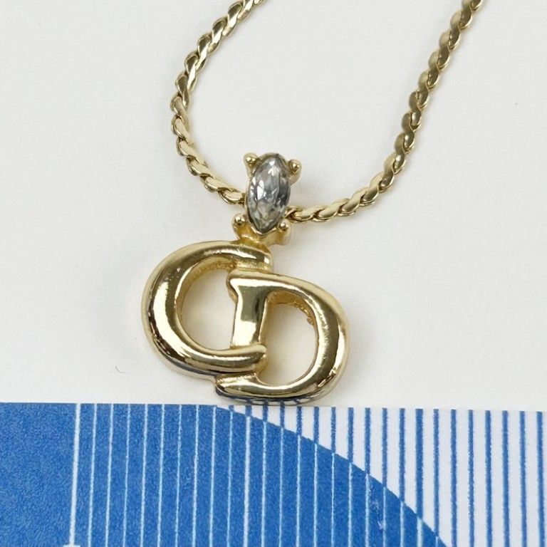 Dior Necklace CD Logo Gold Metal Rhinestone — view 2