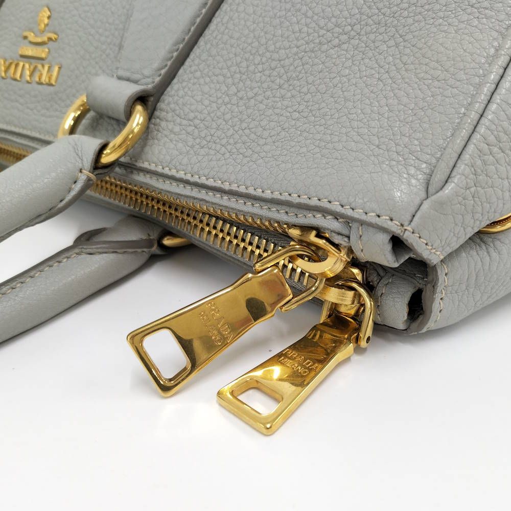 Prada Dyno Double Zipper Handbag Leather Gray — view 5