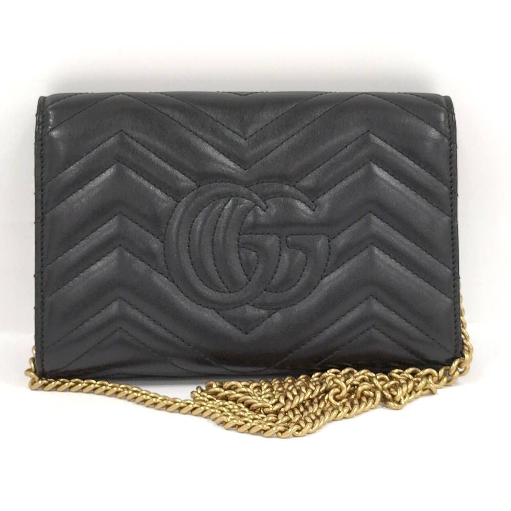Gucci GG Marmont Chain Wallet Leather Black Shoulder — view 2