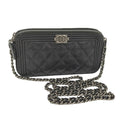 Chanel Boy Chain Wallet Leather Black Shoulder