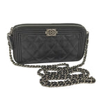 Chanel Boy Chain Wallet Leather Black Shoulder