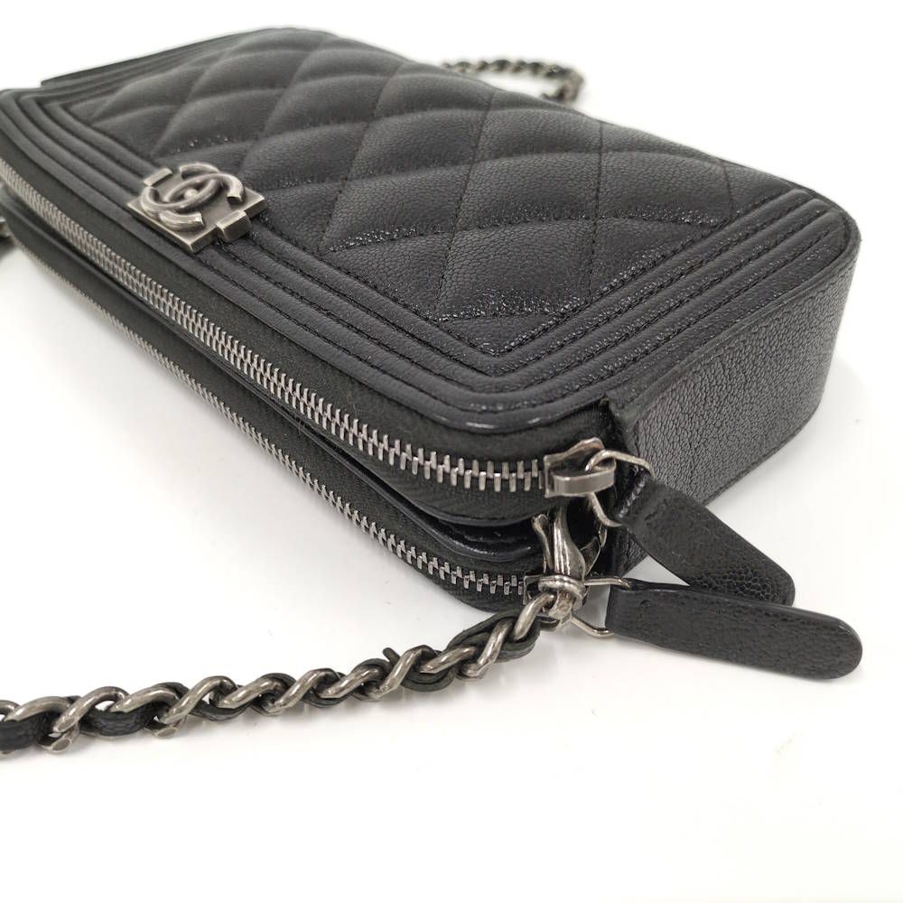 Chanel Boy Chain Wallet Leather Black Shoulder — view 5