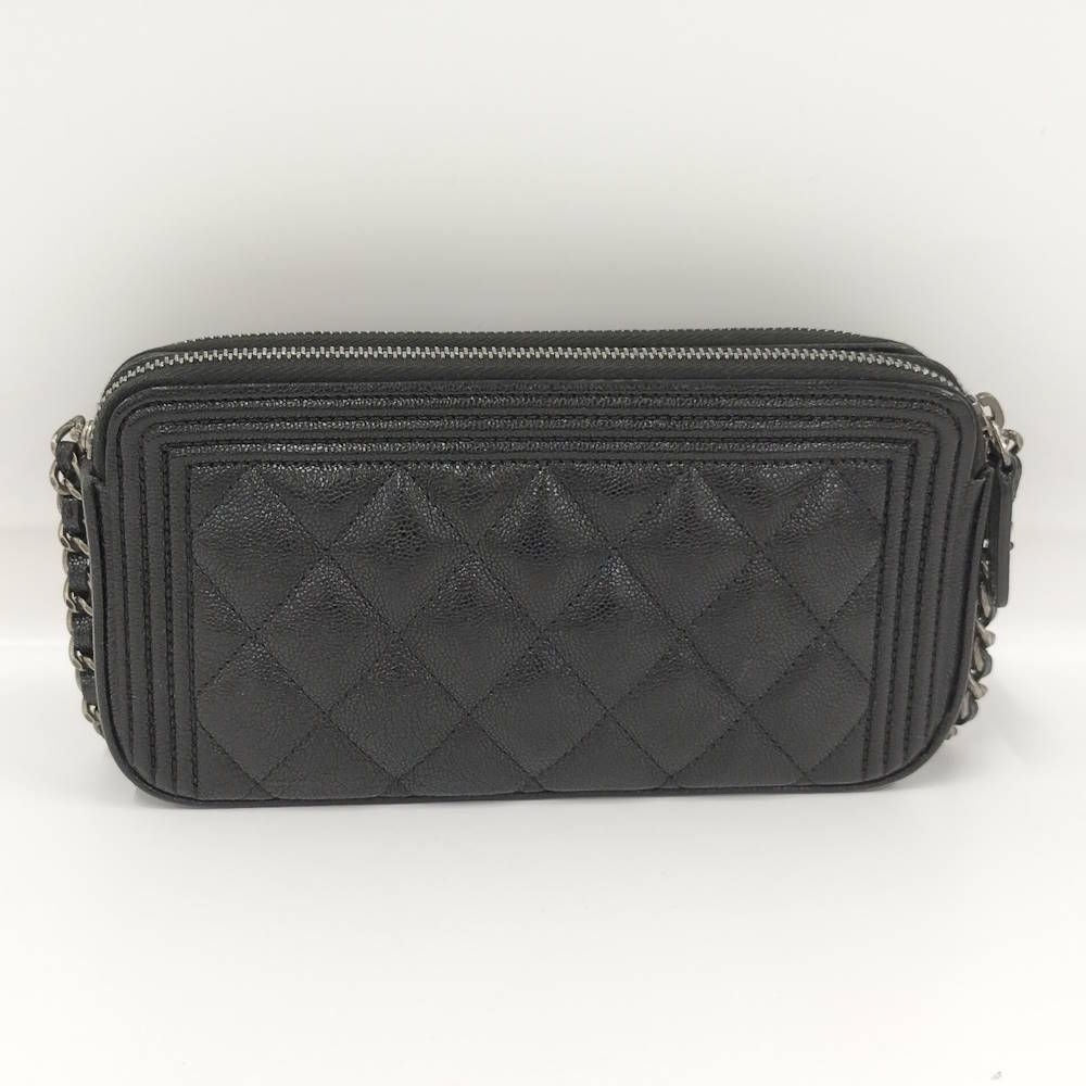 Chanel Boy Chain Wallet Leather Black Shoulder — view 2