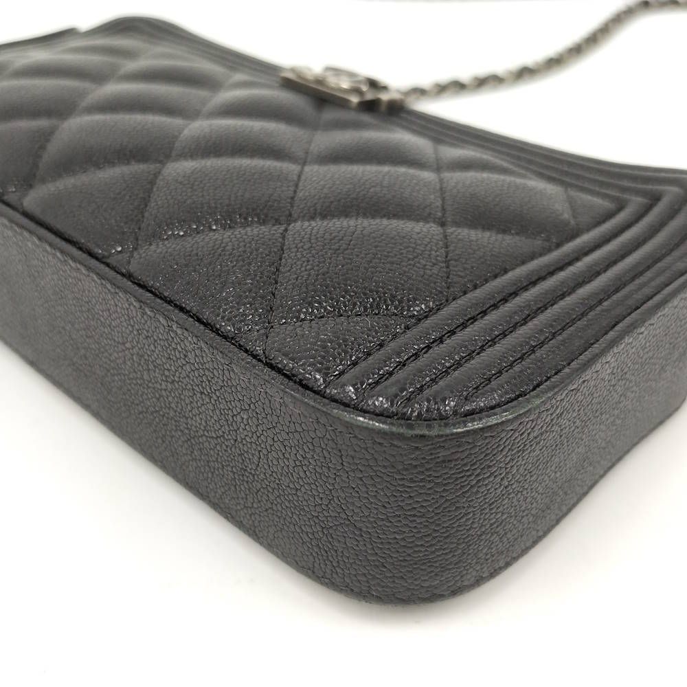 Chanel Boy Chain Wallet Leather Black Shoulder — view 3