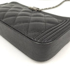Chanel Boy Chain Wallet Leather Black Shoulder — view 3