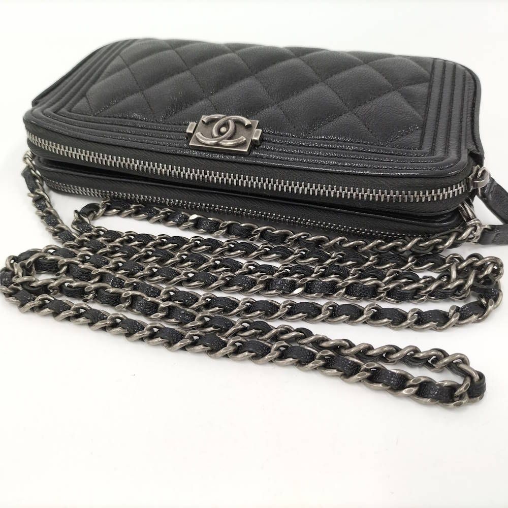 Chanel Boy Chain Wallet Leather Black Shoulder — view 6